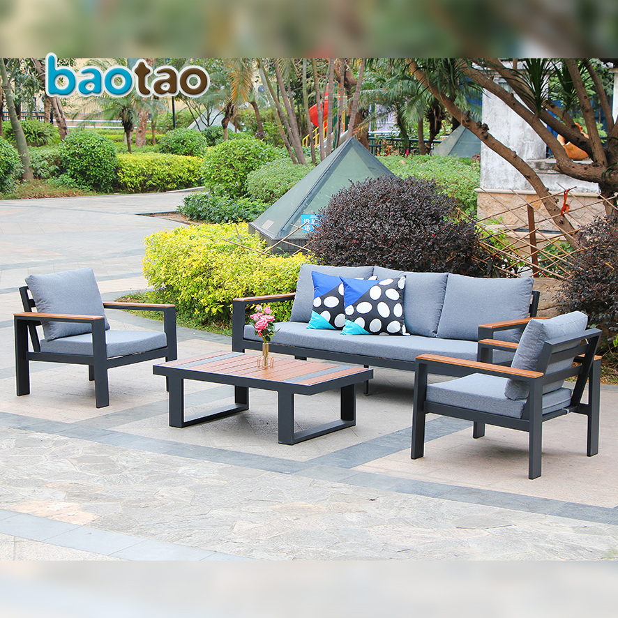 High Quality Outdoor Aluminum Sofa Set with Teak Wood
